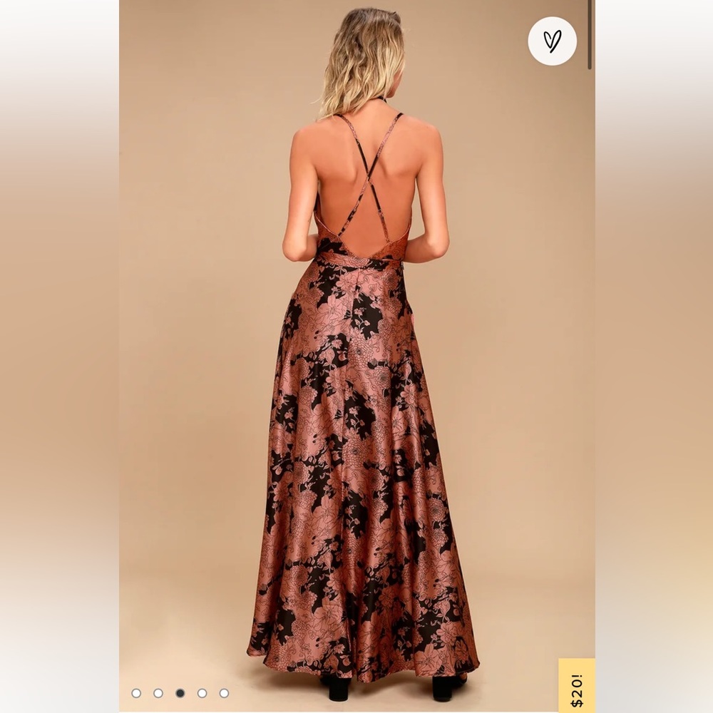 Lulu’s Tea Gardens Rusty Rose Floral Print Satin Maxi Dress - Picture 2 of 4